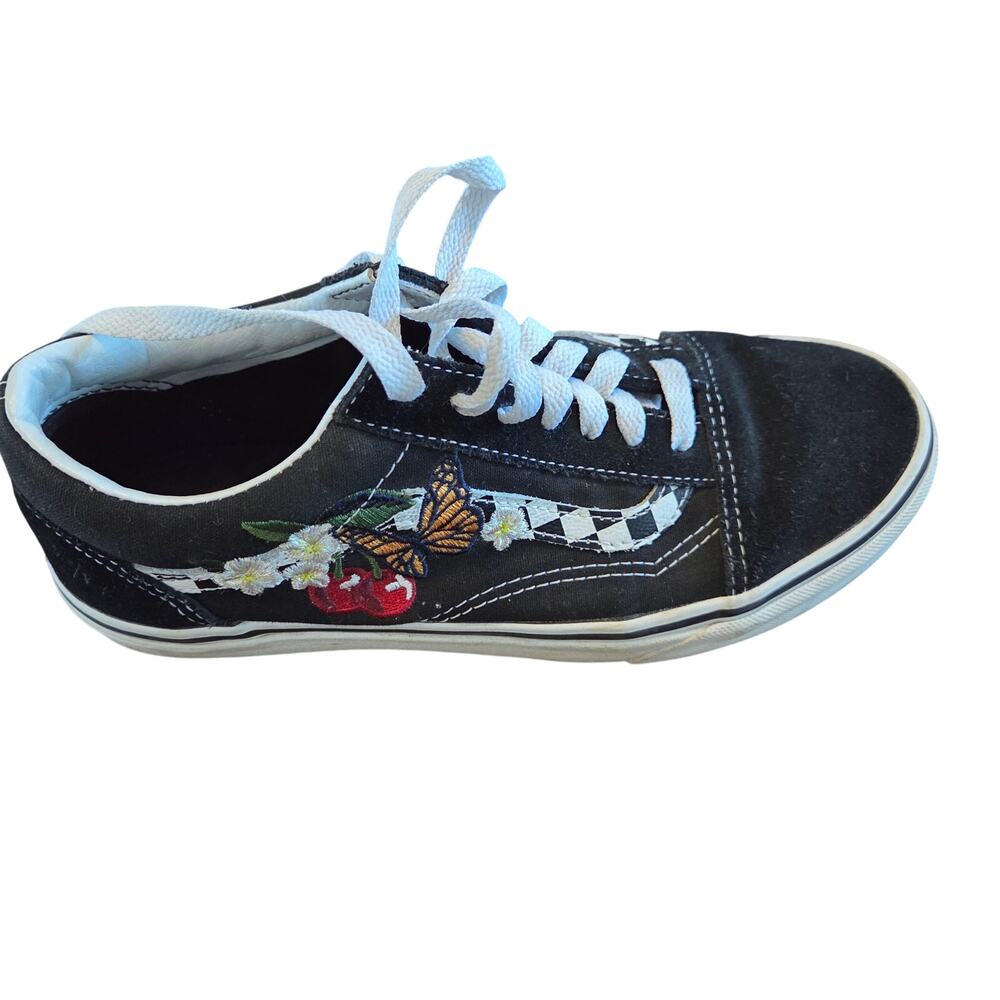Vans Checker Floral Low Rise Skater Shoes 7.5 Cherry Butterfly Embroider Lace Up